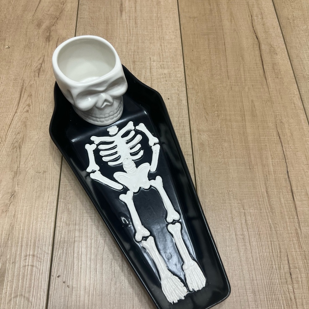 Ceramic Skeleton Coffin Tray Skull Halloween Serveware Arlington Designs
